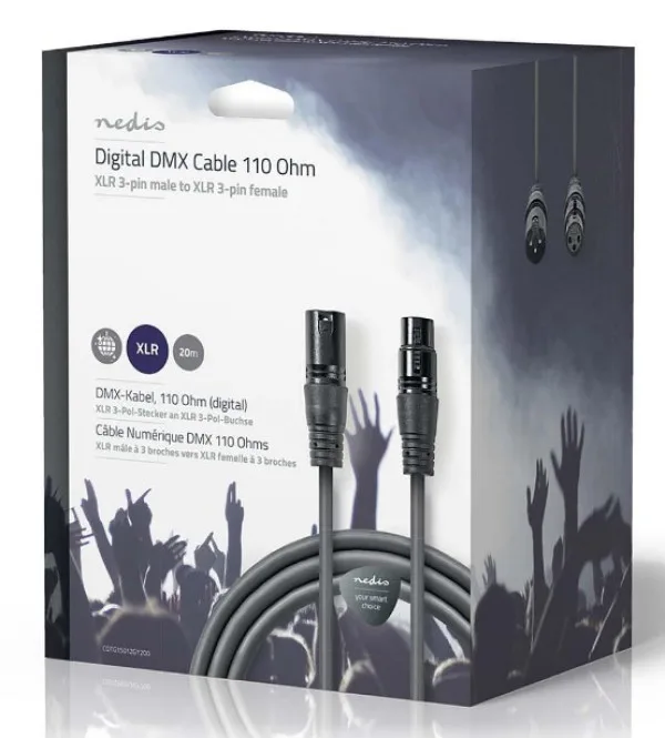 COTG15012GY200 DMX Adapter Cable XLR 3-Pin muški na XLR 3-Pin ženski, Nickel Plated, 20m, Round, PVC