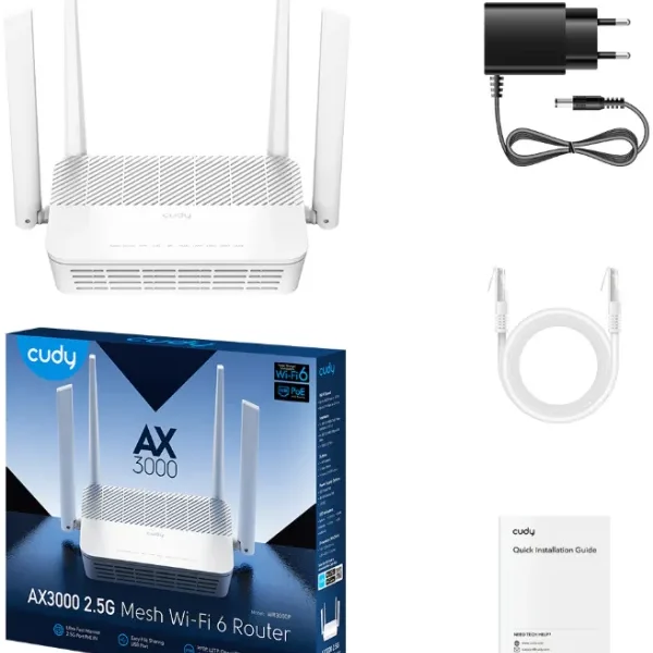 Cudy WR3000P AX3000 Wi-Fi 6 mesh ruter, 2,5G PoE
