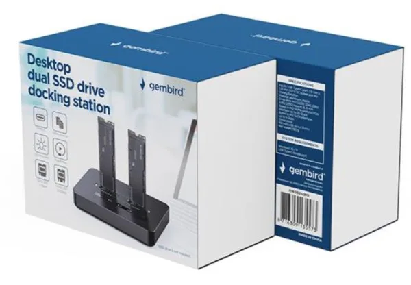 Gembird Desktop doking stanica sa dva USB Type-C M.2 NVME (i SATA) SSD ureðaja, crna (DD2-U3M2)