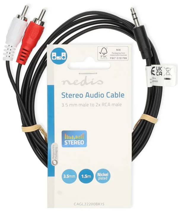 71932 CAGL22200BK15, Stereo audio kabl 3,5 mm muški, 2x RCA muški, Niklovani, 1,50 m, Crni
