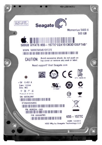 Hard disk 2.5" 500GB ST9500325ASG SEAGATE 5400rpm 8mn SATA 9.5mm