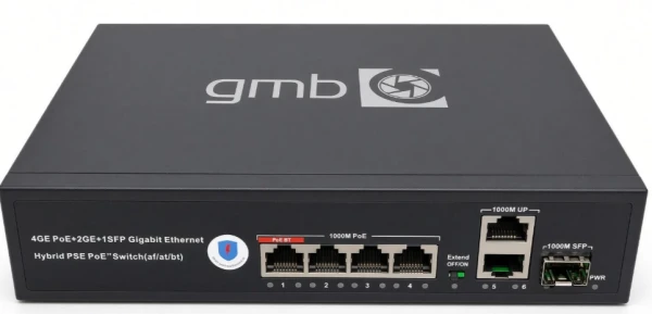 76385 GMB Switch, IEEE802.3af/at/bt, 4 PoE 100/1000M, 2 UP-link 100/1000M, 52V 120W ,30W/P (POE-GS1006PTS1)