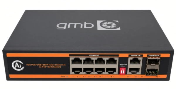 76405 GMB Switch, IEEE802.3af/at, 8 PoE 100/1000M, 2 UP-Link 100/1000M +2 SFP port, 52V 150W (POE-GS1010PS2)