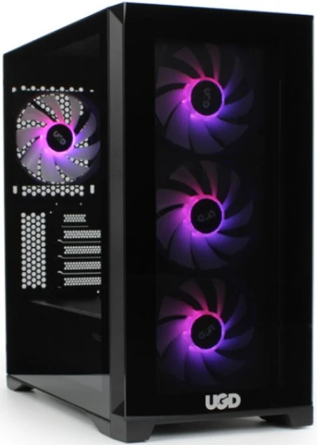 Kućište UGD Falcon AM19, micro ATX, providna stranica, ugradjena 4xRGB kulera, Crno,Mid Tower