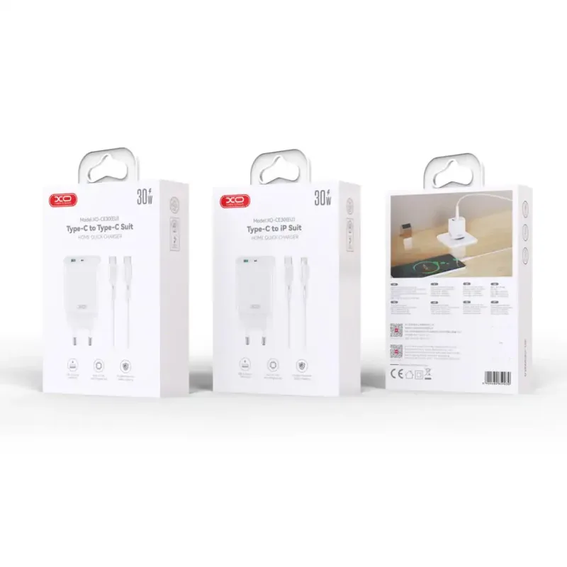 XO CE30 USB punjač 30W PD + QC – USB-C i USB-A sa Tip C kablom