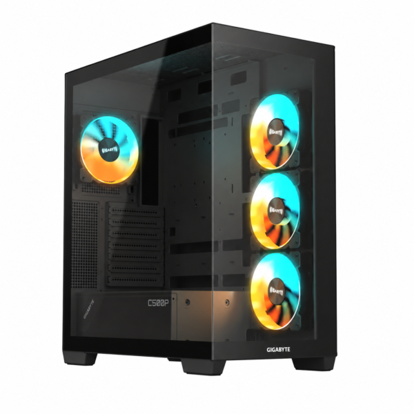 Gigabyte GB-C500P ST kućište, pogled spreda i sa strane, bela pozadina