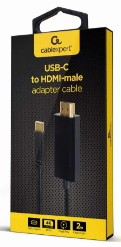 Gembird USB-C male to HDMI-male adapter, 4K 30Hz, 2 m, black (A-CM-HDMIM-01)