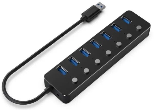 Gembird 7-port USB 3.1 (Gen 1) hub with switches, black (UHB-U3P7P-01)