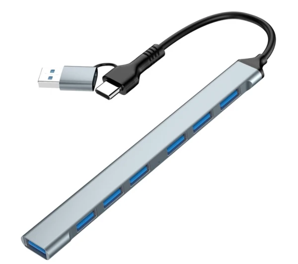 Gembird 7-port USB hub (1x USB 3.2 + 6x USB 2.0), USB-A + USB-C, silver (UHB-ACM-U3P1U2P6-01)