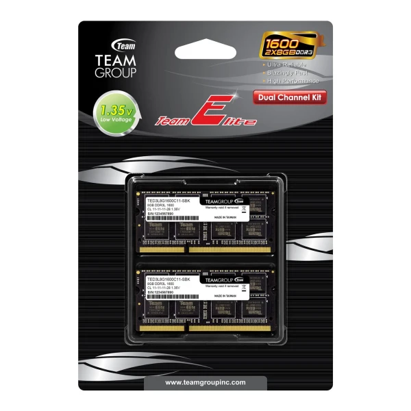 TeamGroup DDR3 TEAM ELITE SO-DIMM 16GB (8GBx2) 1600MHz 1,35V 11-11-11-28 TED3L16G1600C11DC-S01